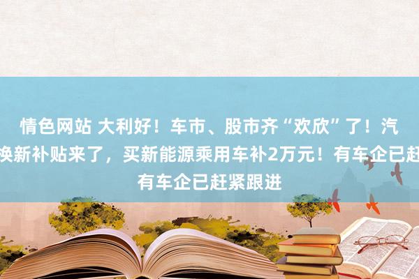 情色网站 大利好！车市、股市齐“欢欣”了！汽车以旧换新补贴来了，买新能源乘用车补2万元！有车企已赶紧跟进